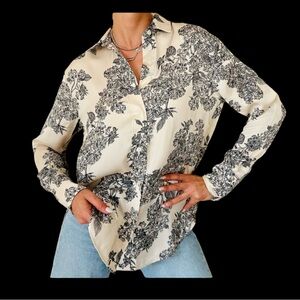 Floral Print Women's Top - Black and Cream